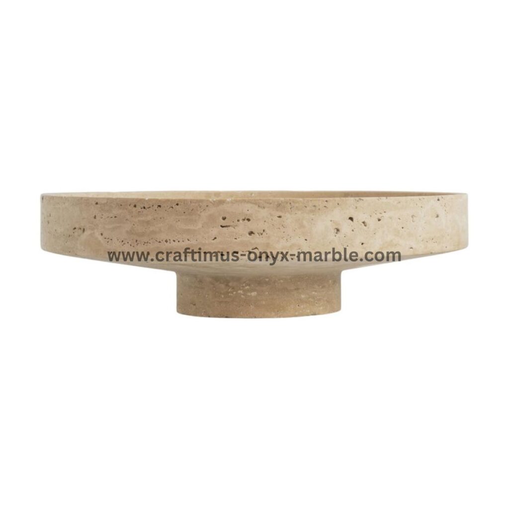 Handcrafted travertine stone bowl made in Pakistan for home decor and interior design.