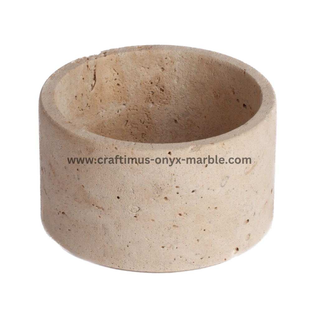 Handcrafted travertine stone bowl made in Pakistan for home decor and interior design.