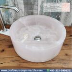 Light Pink Onyx Round Vessel Sink – Luxury Handcrafted Polished Stone Bathroom Bowl by Craftimus | Natural Pink Quartz Onyx Sink for Modern Bathrooms & Interior Design