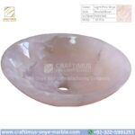 Light Pink Onyx Round Vessel Sink – Luxury Handcrafted Polished Stone Bathroom Bowl by Craftimus | Natural Pink Quartz Onyx Sink for Modern Bathrooms & Interior Design