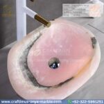 Light Pink Onyx Round Vessel Sink – Luxury Handcrafted Polished Stone Bathroom Bowl by Craftimus | Natural Pink Quartz Onyx Sink for Modern Bathrooms & Interior Design