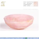 Light Pink Onyx Round Vessel Sink – Luxury Handcrafted Polished Stone Bathroom Bowl by Craftimus | Natural Pink Quartz Onyx Sink for Modern Bathrooms & Interior Design