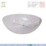 Light Pink Onyx Round Vessel Sink – Luxury Handcrafted Polished Stone Bathroom Bowl by Craftimus | Natural Pink Quartz Onyx Sink for Modern Bathrooms & Interior Design