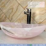 Light Pink Onyx Round Vessel Sink – Luxury Handcrafted Polished Stone Bathroom Bowl by Craftimus | Natural Pink Quartz Onyx Sink for Modern Bathrooms & Interior Design