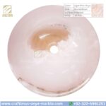 Light Pink Onyx Round Vessel Sinks stacked in factory – Luxury Handcrafted Polished Stone Bathroom Bowl by Craftimus | Natural Pink Quartz Onyx Sink for Modern Bathrooms & Interior Design