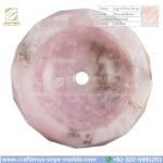 Light Pink Onyx Round Vessel Sink – Luxury Handcrafted Polished Stone Bathroom Bowl by Craftimus | Natural Pink Quartz Onyx Sink for Modern Bathrooms & Interior Design