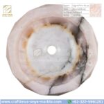Light Pink Onyx Round Vessel Sink – Luxury Handcrafted Polished Stone Bathroom Bowl by Craftimus | Natural Pink Quartz Onyx Sink for Modern Bathrooms & Interior Design