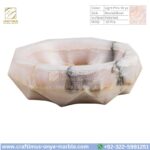 Light Pink Onyx Round Vessel Sink – Luxury Handcrafted Polished Stone Bathroom Bowl by Craftimus | Natural Pink Quartz Onyx Sink for Modern Bathrooms & Interior Design