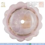 Light Pink Onyx Round Vessel Sink – Luxury Handcrafted Polished Stone Bathroom Bowl by Craftimus | Natural Pink Quartz Onyx Sink for Modern Bathrooms & Interior Design