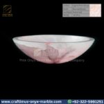 Light Pink Onyx Round Vessel Sink – Luxury Handcrafted Polished Stone Bathroom Bowl by Craftimus | Natural Pink Quartz Onyx Sink for Modern Bathrooms & Interior Design