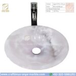 Light Pink Onyx Round Vessel Sink – Luxury Handcrafted Polished Stone Bathroom Bowl by Craftimus | Natural Pink Quartz Onyx Sink for Modern Bathrooms & Interior Design