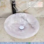 Light Pink Onyx Round Vessel Sink – Luxury Handcrafted Polished Stone Bathroom Bowl by Craftimus | Natural Pink Quartz Onyx Sink for Modern Bathrooms & Interior Design