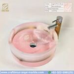 Light Pink Onyx Round Vessel Sink – Luxury Handcrafted Polished Stone Bathroom Bowl by Craftimus | Natural Pink Quartz Onyx Sink for Modern Bathrooms & Interior Design