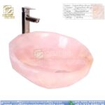 Light Pink Onyx Round Vessel Sink – Luxury Handcrafted Polished Stone Bathroom Bowl by Craftimus | Natural Pink Quartz Onyx Sink for Modern Bathrooms & Interior Design