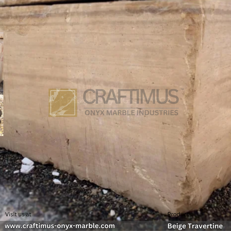 Dark Beige Travertine Blocks at factory in Pakistan