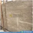 Dark beige Travertine Slabs on display in factory