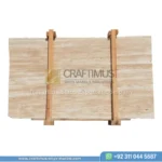 Dark beige Travertine Slabs on display in factory