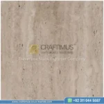 Dark beige Travertine Slabs on display in factory
