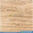 Dark beige Travertine Slabs on display in factory