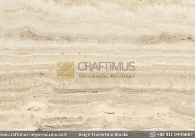 Classic Beige Travertine Blocks at a factory in Pakistan in background