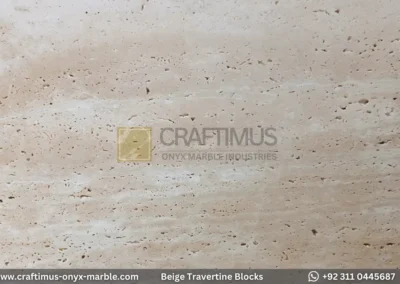 Classic Beige Travertine Blocks at a factory in Pakistan in background