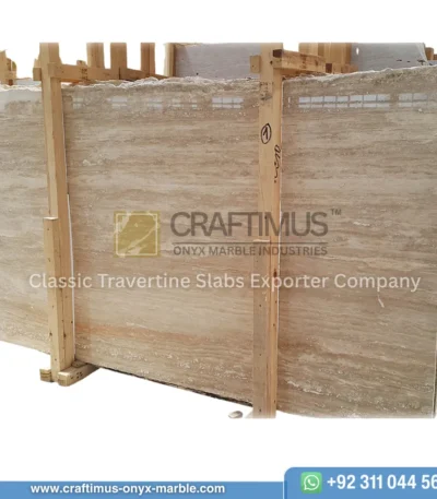 Classic Travertine Slabs on Display at factory