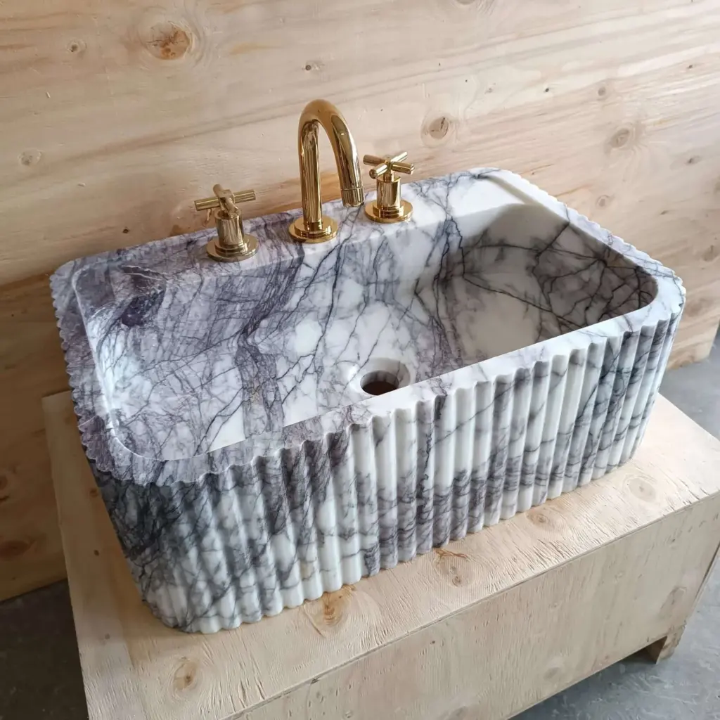 fluted marble vessel sink