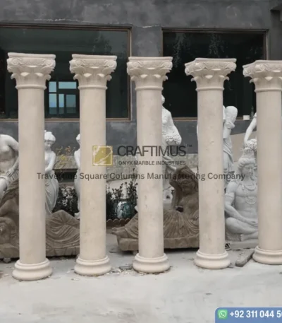 Travertine Square Shaped Column design with white background