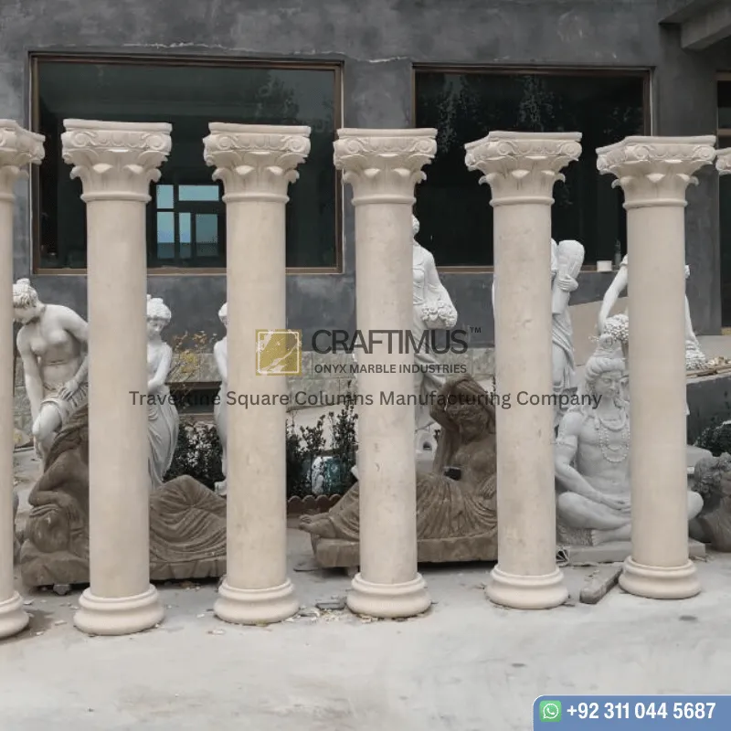 Travertine Square Shaped Column design with white background