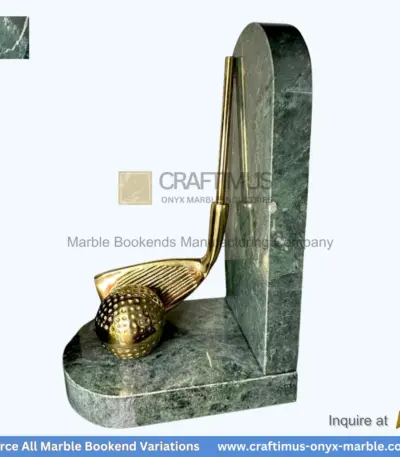 Forest green marble Bookends brass golf shaped design bookends modern stone set