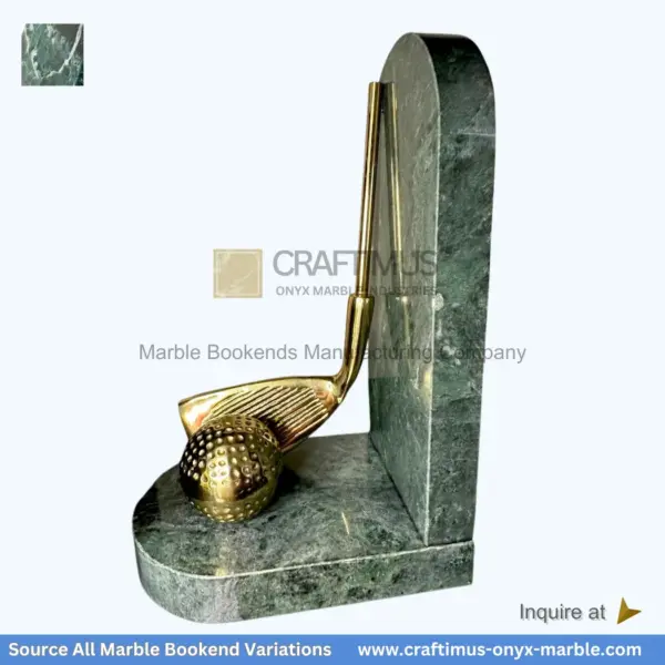 Forest green marble Bookends brass golf shaped design bookends modern stone set