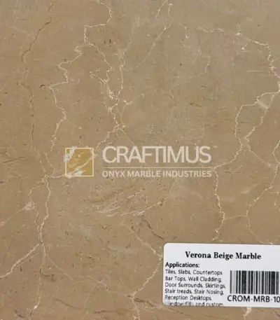 Verona Beige Marble slab, natural stone, light beige color, ideal for countertops and wall cladding.