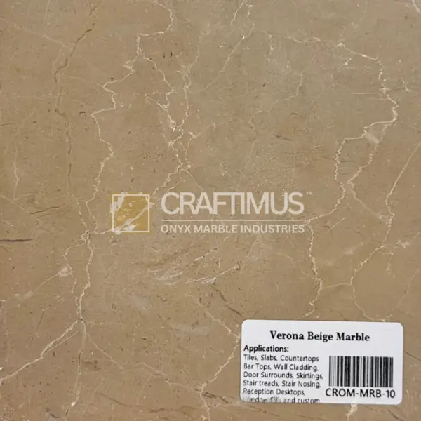 Verona Beige Marble slab, natural stone, light beige color, ideal for countertops and wall cladding.