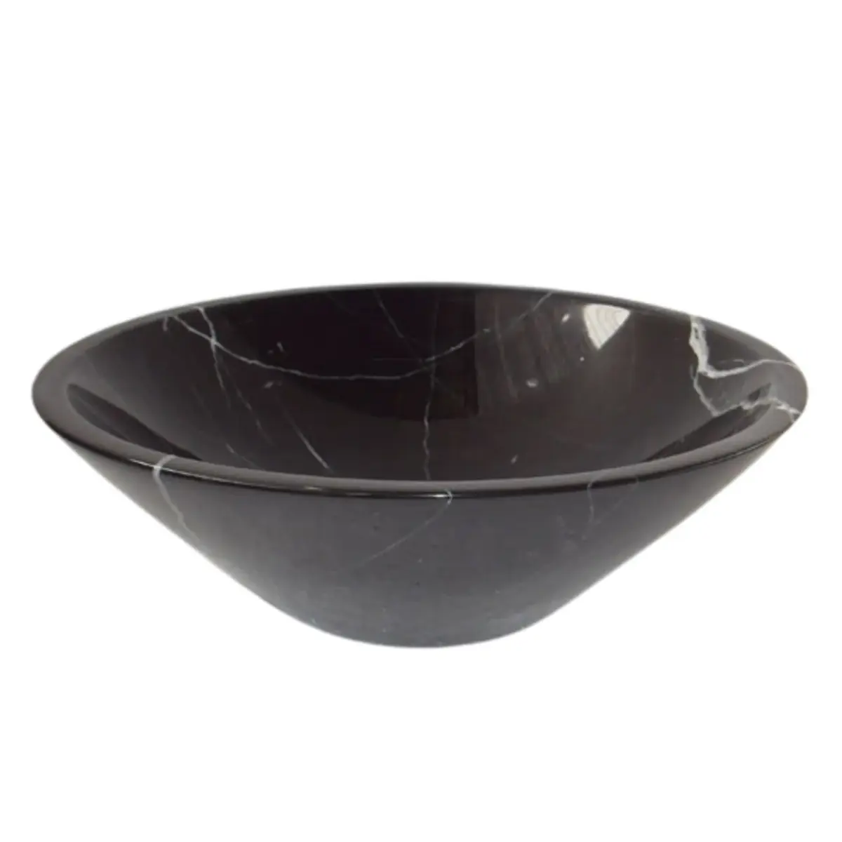 Nero Maquina marble round vanity top serving bowl with elegant white veining for stylish dining or décor.