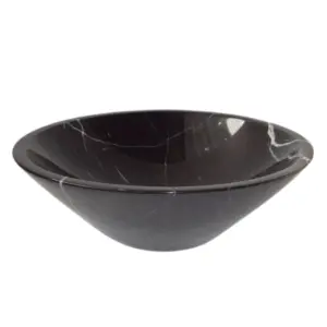 Nero Maquina marble round vanity top serving bowl with elegant white veining for stylish dining or décor.