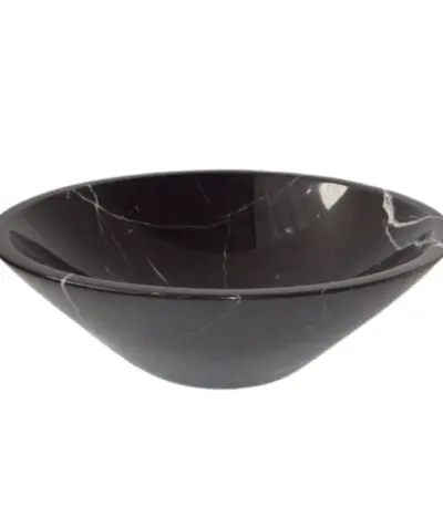 Nero Maquina marble round vanity top serving bowl with elegant white veining for stylish dining or décor.