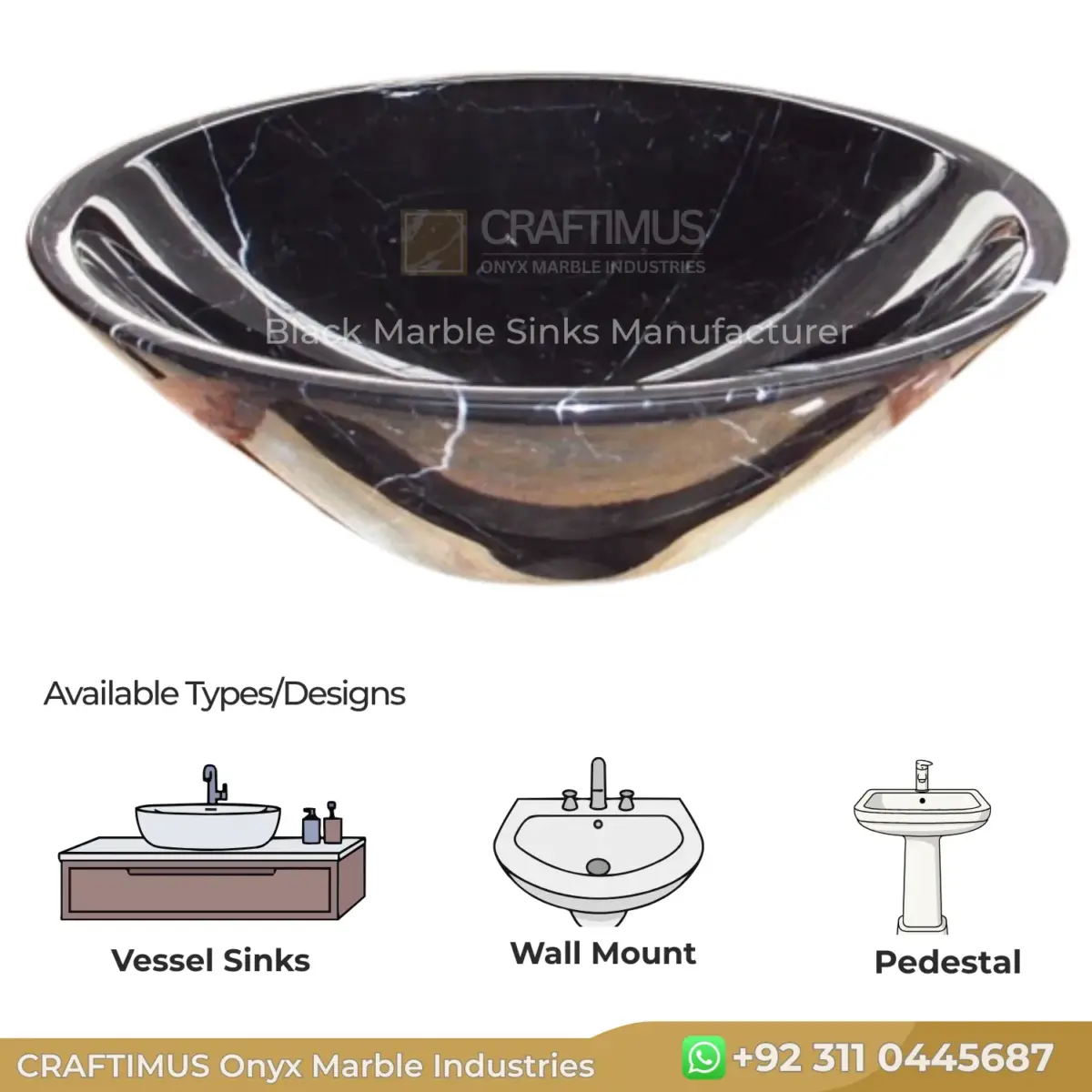 Black marble vessel sink with elegant design for luxurious bathroom decor.
