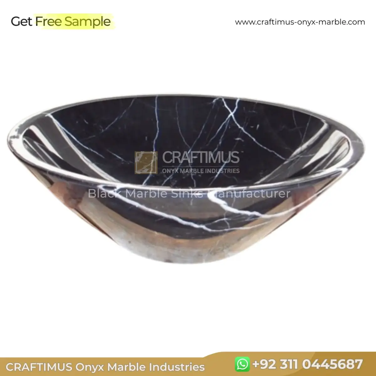 Black marble sink with white veins, perfect for elegant bathroom decor. Durable natural stone design.