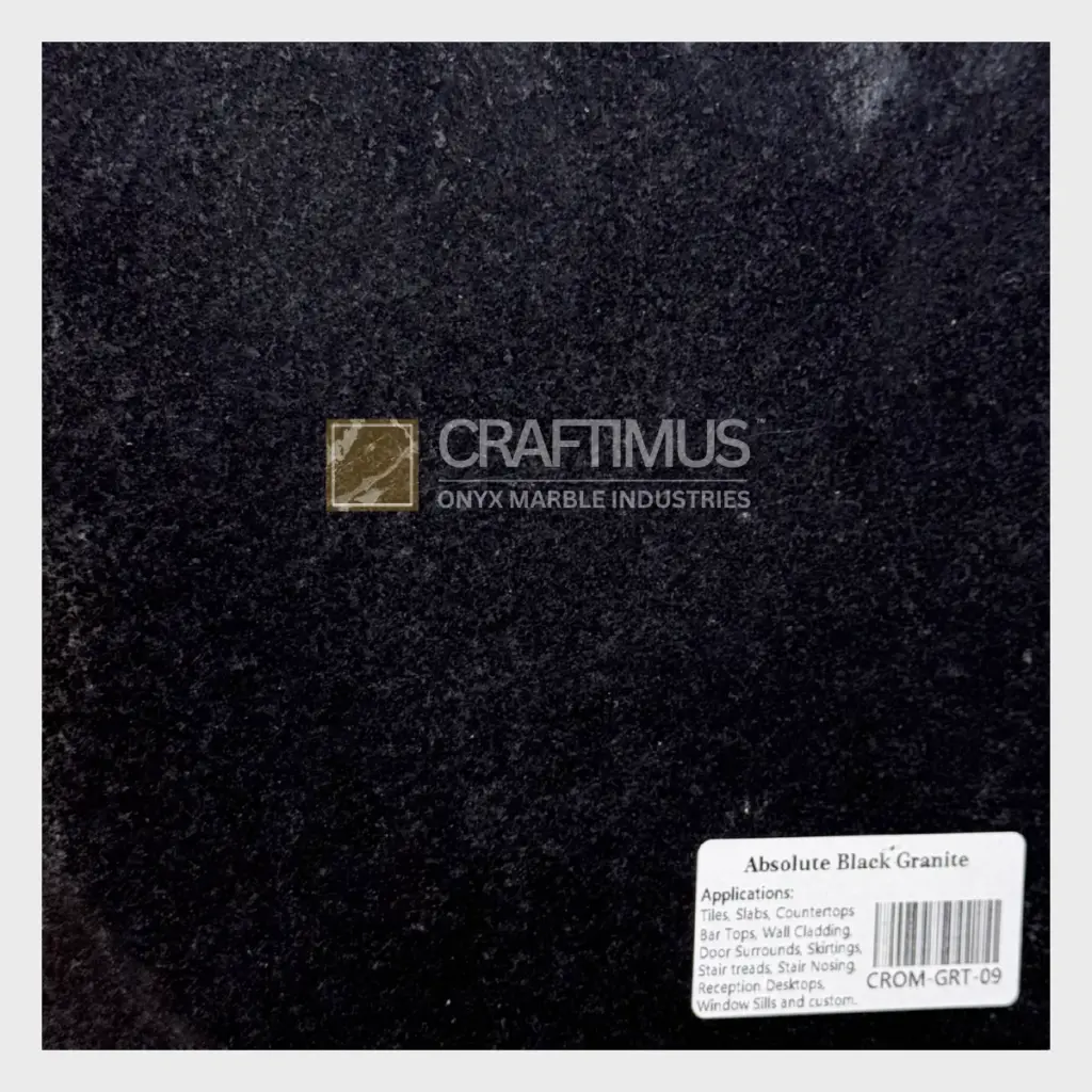 Absolute Black Granite slab for tiles, countertops, and more, featuring a sleek, dark surface.