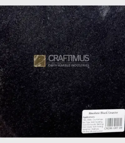 Absolute Black Granite slab for tiles, countertops, and more, featuring a sleek, dark surface.
