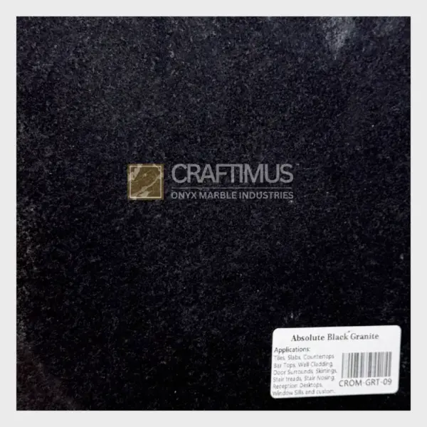 Absolute Black Granite slab for tiles, countertops, and more, featuring a sleek, dark surface.