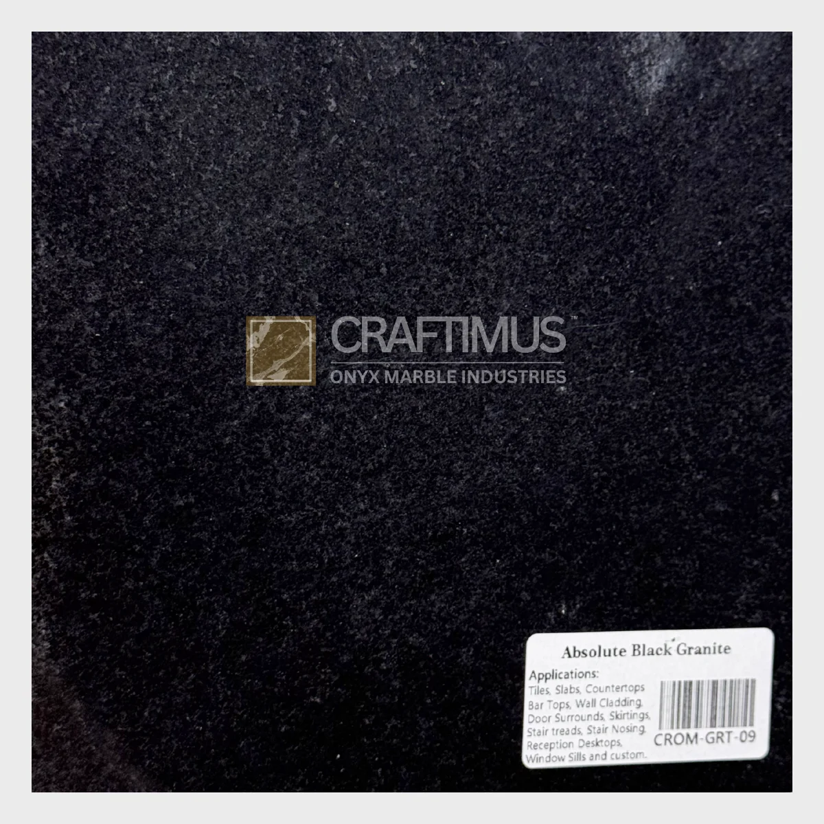 Absolute Black Granite: Factory-Certified Pakistani Quarry Stone for Commercial Specifications Absolute Black Granite slab for tiles, countertops, and more, featuring a sleek, dark surface.