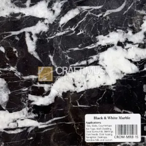 Black and white marble slab suitable for tiles, countertops, and bar tops. Elegant natural stone design.