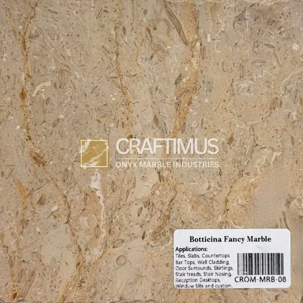 Botticina Fancy Marble, beige color, perfect for tiles, countertops, and wall cladding applications.