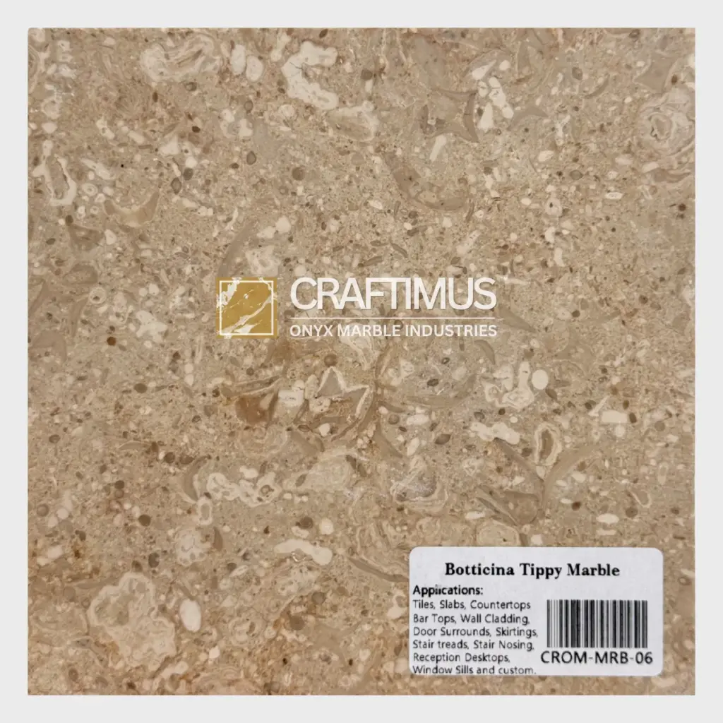 Botticina Tippy Marble, beige natural stone, ideal for tiles, slabs, and countertops. Perfect for various applications.