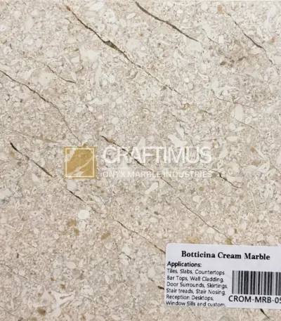 Botticina Cream Marble slab, beige with light veining, ideal for tiles, countertops, and wall cladding.
