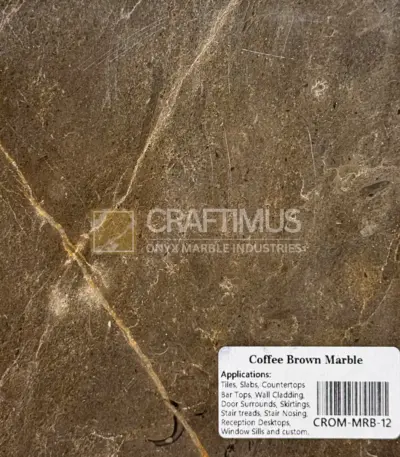 Coffee brown marble slab ideal for tiles, countertops, and wall cladding applications.