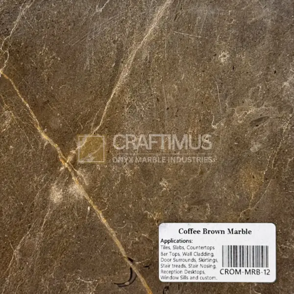 Coffee brown marble slab ideal for tiles, countertops, and wall cladding applications.