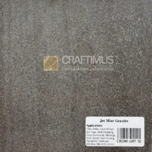 Jet Mist Granite slab, dark gray, ideal for countertops and wall cladding applications.