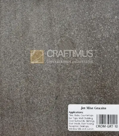 Jet Mist Granite slab, dark gray, ideal for countertops and wall cladding applications.